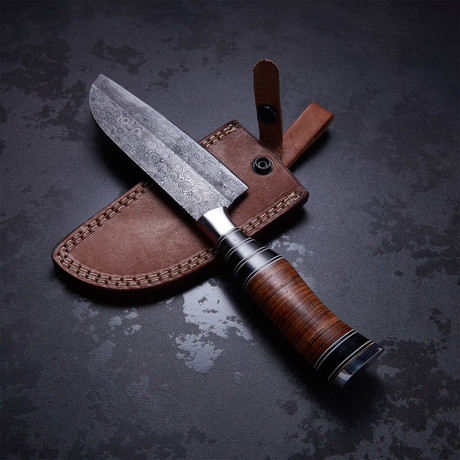 Buffalo Horn + Leather Santoku Chef Knife
