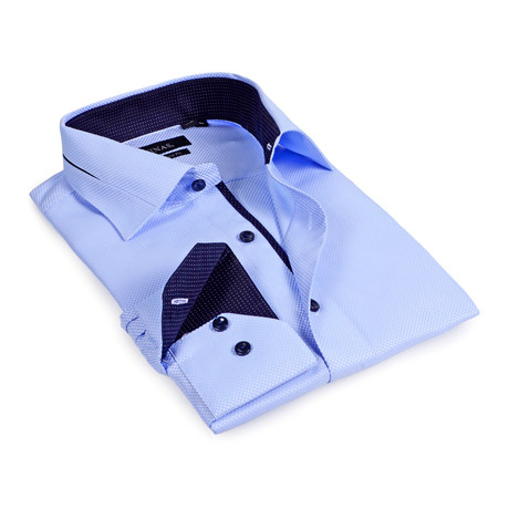 Classic Microdot Button-Up Shirt // Light Blue + Navy (3XL)