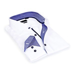 Herringbone Collar Solid Button-Up // White (XL)