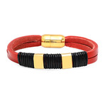 18K Gold Plated + Red Leather Bracelet