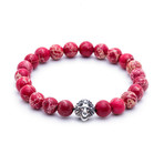 Leo Jasper Beaded Bracelet // Silver + Red (Small)