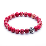 Leo Jasper Beaded Bracelet // Silver + Red (Small)