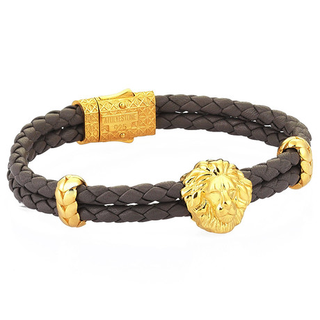 Nappa Leo Bangle // Yellow Gold + Grey (Small)