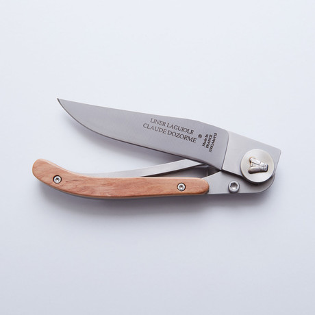 Laguiole Liner Lock Pocket Knife // Juniper Wood + Silver Blade