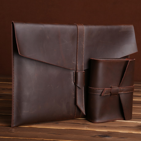 Leather MacBook Sleeve + Charger Pouch // Brown (11" MacBook Air)