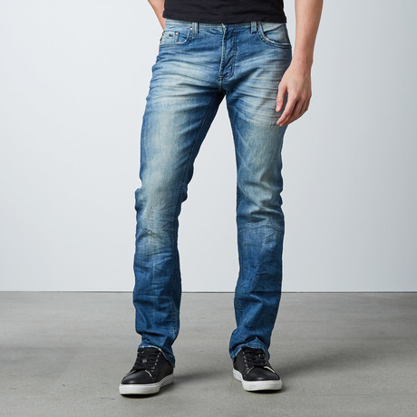 Splatter Slim Fit Denim // Acid Medium Blue (30WX32L)