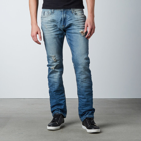 Splatter Slim Fit Denim // Acid Light Blue (30WX32L)