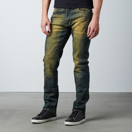 Splatter Slim Fit Denim // Dirty Mustard (30WX32L)