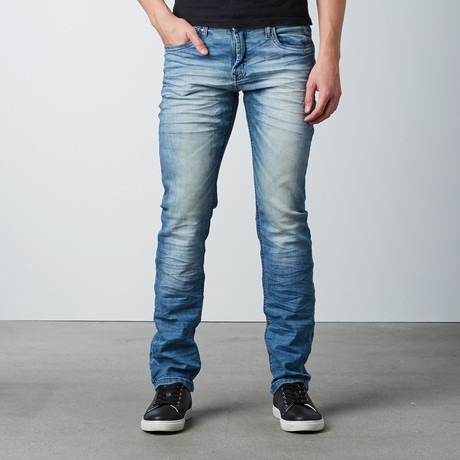 Splatter Slim Fit Denim // Faded Light Blue (30WX32L)