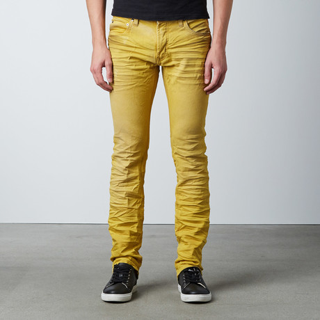 Splatter Straight Fit Denim // Mustard (30WX32L)