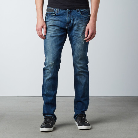 Splatter Straight Fit Denim // Dirty Medium Blue (30WX32L)