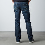 Splatter Slim Fit Denim // Faded Dark Blue (30WX32L)