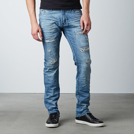 Torn Slim Fit Denim // Acid Medium Blue (30WX32L)