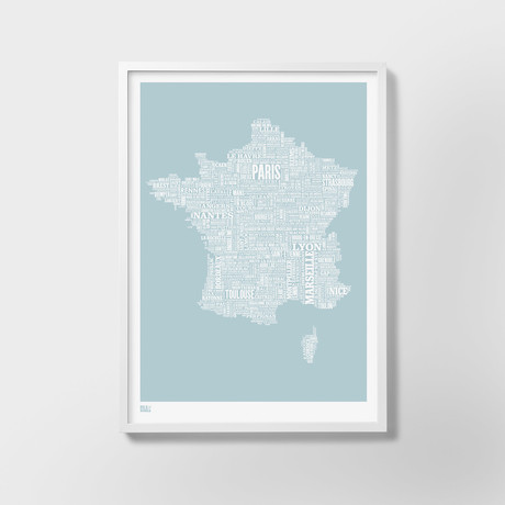France Typography Map (Duck Egg Blue)