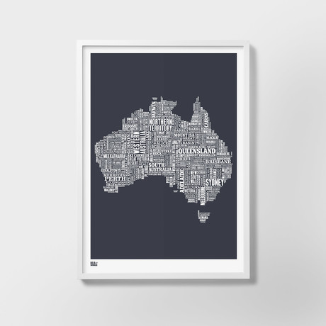 Australia Typography Map (Duck Egg Blue)