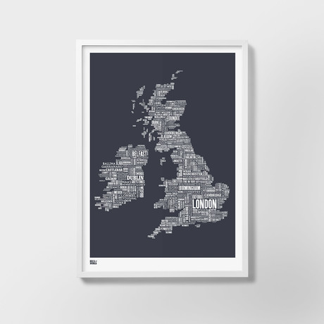 UK and Ireland Typography Map (Duck Egg Blue)