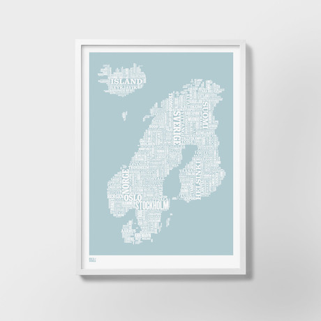 Nordic Europe Typography Map (Duck Egg Blue)