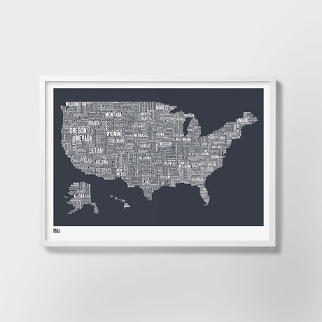 USA Typography Map (Duck Egg Blue)
