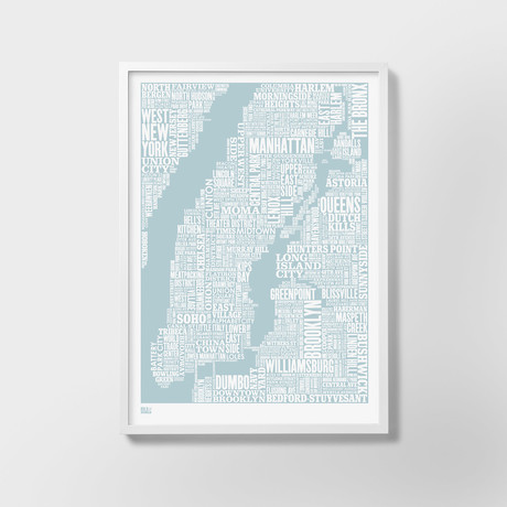 New York City Typography Map (Duck Egg Blue)