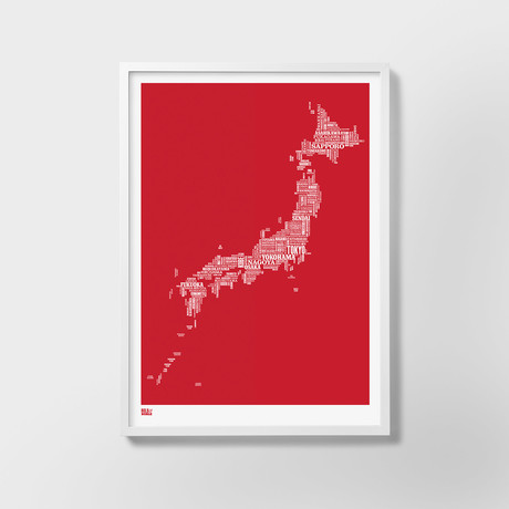 Japan Typography Map (Poppy Red)