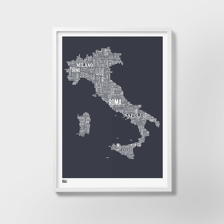 Italy Typography Map (Duck Egg Blue)