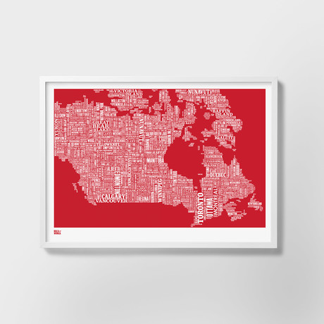 Canada Typography Map (Poppy Red)
