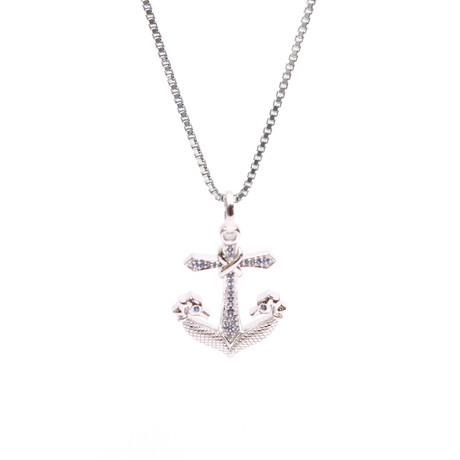 Twin Seahorse Anchor Pendant (18K White Gold Plating)