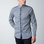 Long-Sleeve Woven Houndstooth Button-Up Shirt // Navy + White (M)