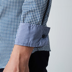 Long-Sleeve Woven Houndstooth Button-Up Shirt // Navy + White (M)