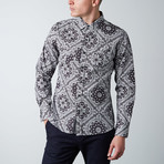 Long-Sleeve Mandala Button-Up Shirt // White + Grey (M)