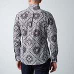 Long-Sleeve Mandala Button-Up Shirt // White + Grey (M)