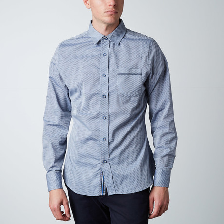 Long-Sleeve Threaded Dot Button-Up Shirt  // Light Blue (XS)