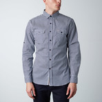 Long-Sleeve Bricked Houndtooth Button-Up Shirt // Navy + White (S)