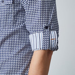 Long-Sleeve Bricked Houndtooth Button-Up Shirt // Navy + White (S)