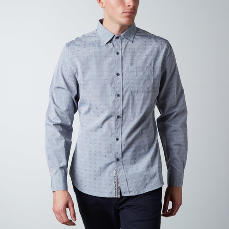 Long-Sleeve Circle Threaded Button-Up Shirt // Grey (XS)