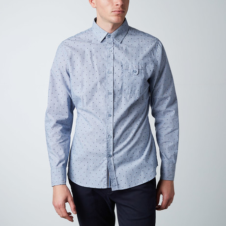 Long-Sleeve Micro Flake Button-Up Shirt // Blue Pinstripe // Blue (XS)