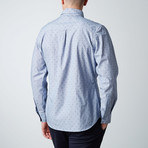 Long-Sleeve Micro Flake Button-Up Shirt // Blue Pinstripe // Blue (M)