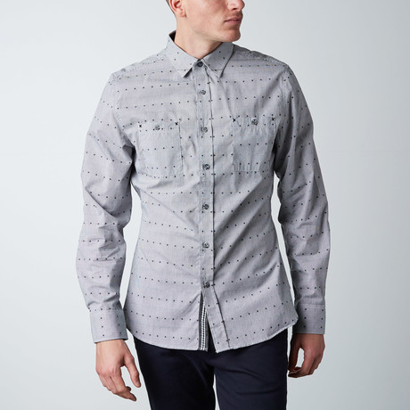 Long-Sleeve Micro Checkerboard Button-Up Shirt // Black + White (XS)