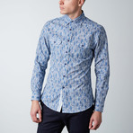 Long-Sleeve Vine Teardrops Woven Shirt // Blue + White (XS)