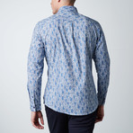 Long-Sleeve Vine Teardrops Woven Shirt // Blue + White (XS)