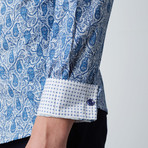 Long-Sleeve Vine Teardrops Woven Shirt // Blue + White (XS)