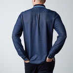 Long-Sleeve Static Knit Button-Up Shirt // Blue (XS)