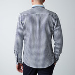 Long-Sleeve Large Houndstooth Knit Button-Up Shirt // Blue + White (L)