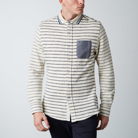 Long-Sleeve Sailor Stripe Knit Button-Up Shirt // Off White (XS)