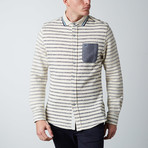 Long-Sleeve Sailor Stripe Knit Button-Up Shirt // Off White (L)