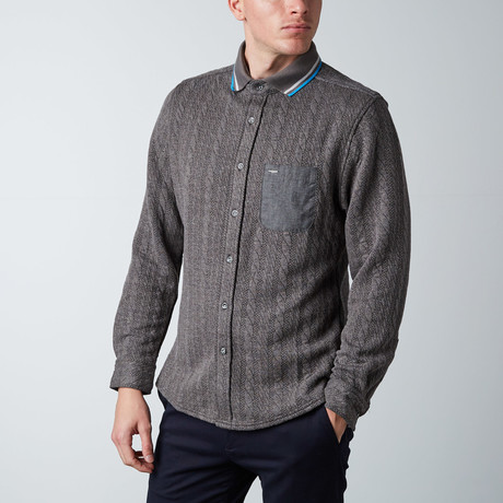 Long-Sleeve Cable Knit Button-Up Shirt // Grey (XS)