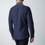 Long-Sleeve Sailor Stripe Knit Button-Up Shirt // Navy + White (L)