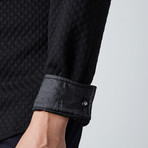 Long-Sleeve Waffle Knit Button-Up Shirt // Black (M)