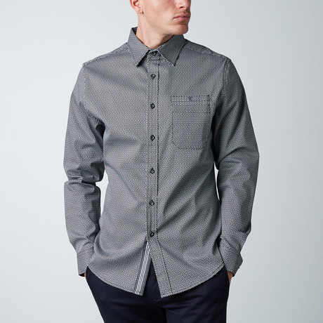 Long-Sleeve Tessellation Woven Button-Up Shirt // Black + White (XS)