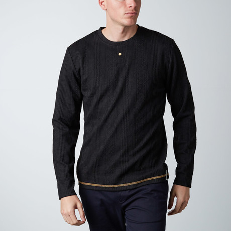 Cable Knit Henley // Black (XS)